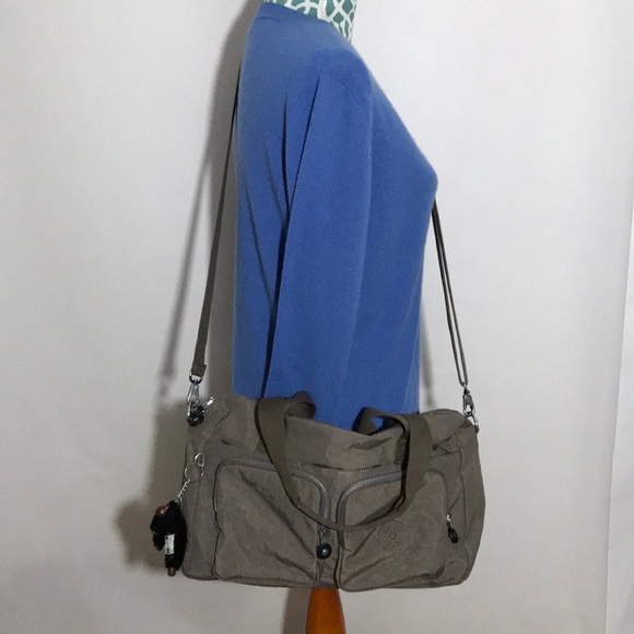 Kipling Cyrene Duffle Tote Shoulder Crossbody Bag Taupe Brown Nylon - Picture 1 of 15